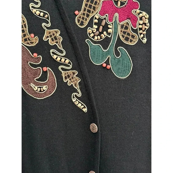 Carole Little Black Wool Blend Embroidered Bodycon Dress Size S - Picture 3 of 7